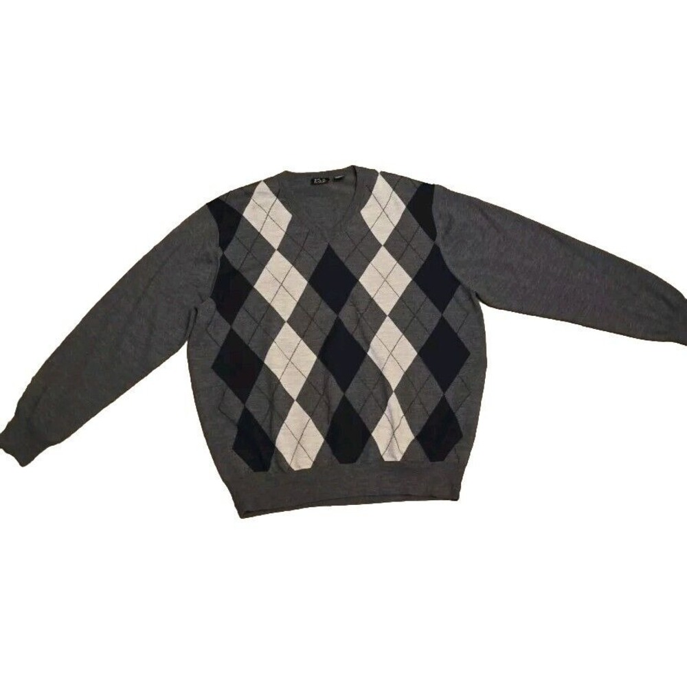 Jos. A. Bank  Sweater Men's XL 100% Merino Wool‎ Argyle V Neck